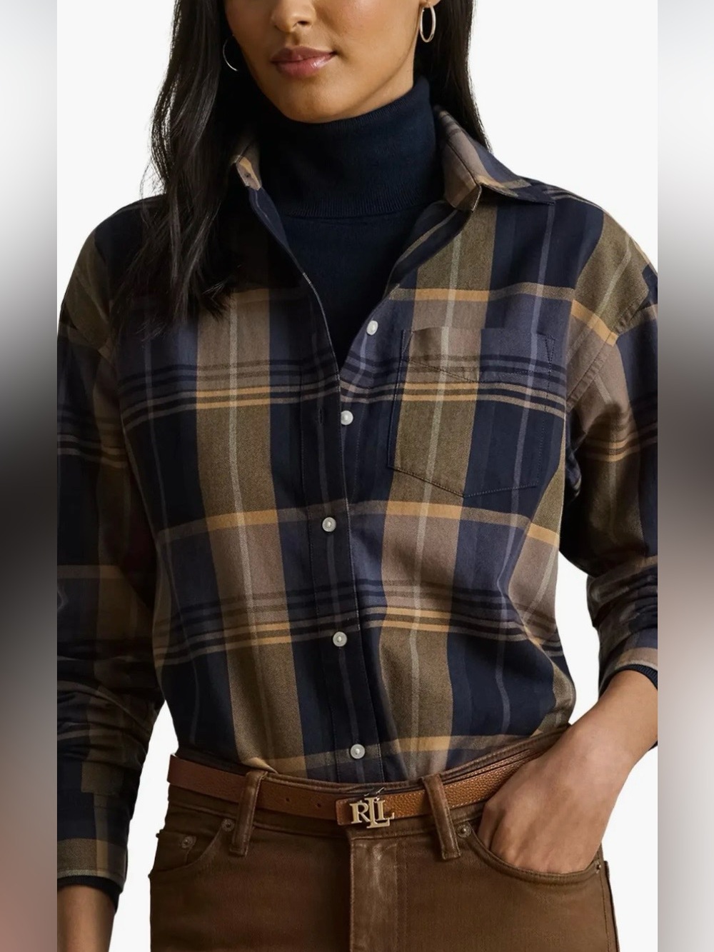 Lauren Ralph Lauren Relaxed Fit Plaid Cotton Button Up Shirt XL (1X) 100% Cott